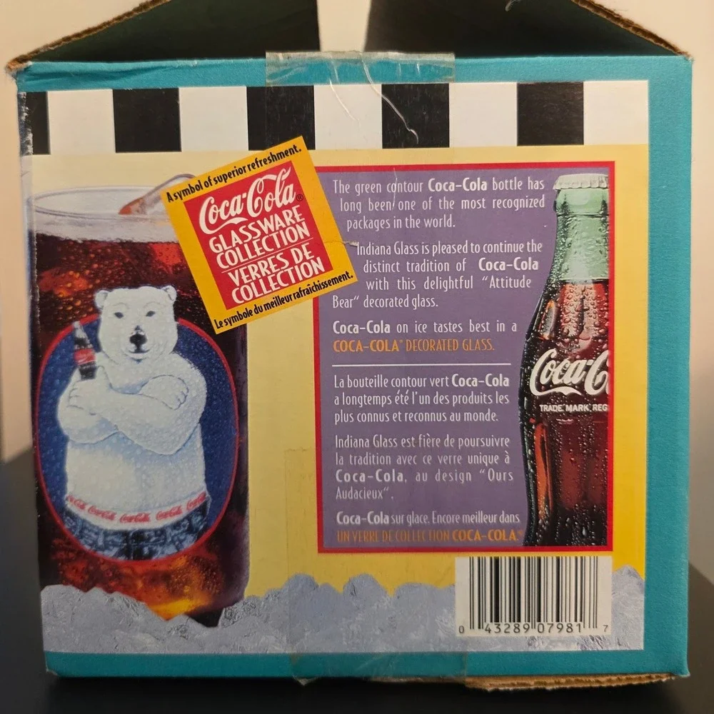 Coca-Cola Attitude Bear Glassware Set 6 In Box 16oz Polar Bear Tumblers 90s